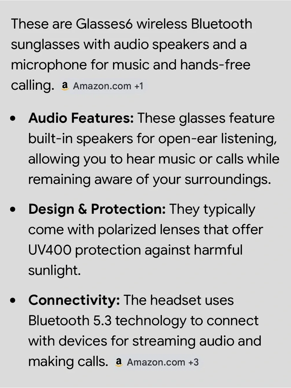Bluetooth Sunglasses-Style Wireless Headset in Black